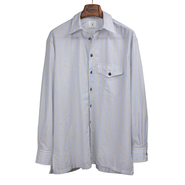 Come Up To The Studio shirt in light blue and tan striped cotton voile
