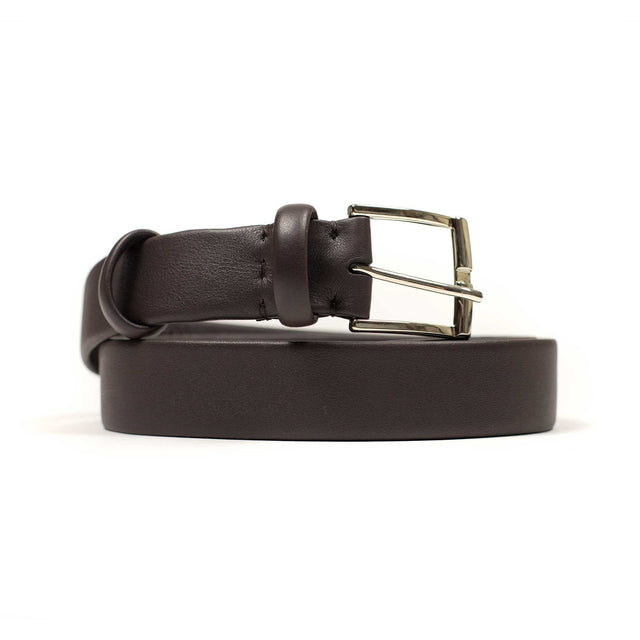 Dark Brown smooth calf "tubo" tubular dress belt