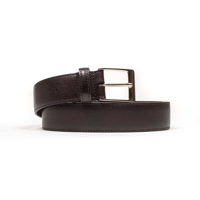 Dark Brown Saffiano leather dress belt