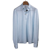 Exclusive Buttoned Collar Long Sleeve Polo Shirt In Pale Cotton Pique