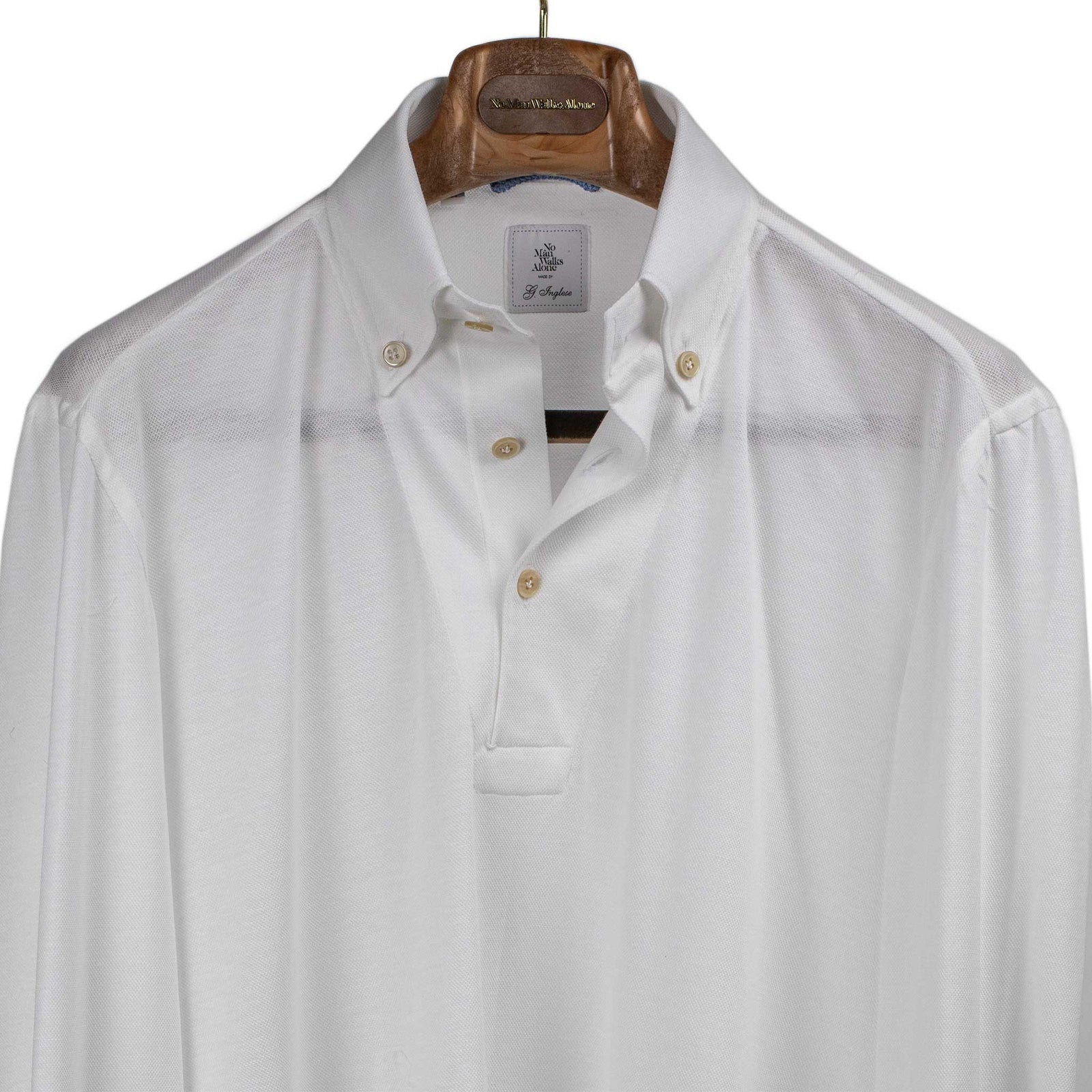 Exclusive Buttoned Collar Long Sleeve Polo Shirt In Cotton Pique