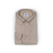 Buttoned Collar Shirt In Beige Cotton Herringbone Soft Flannel