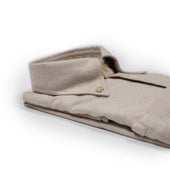 Buttoned Collar Shirt In Beige Cotton Herringbone Soft Flannel
