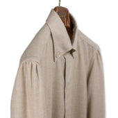Buttoned Collar Shirt In Beige Cotton Herringbone Soft Flannel