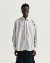 Amer Eastern Button Down Shirt Poplin With Black Embroidered Pencil Stripes