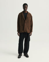 ASHEVILLE OVERSIZED BLAZER - OLIVE / FONDENTE BROWN WOOLEN HOUNDSTOOTH TWEED