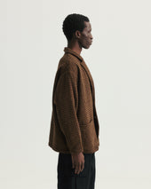 ASHEVILLE OVERSIZED BLAZER - OLIVE / FONDENTE BROWN WOOLEN HOUNDSTOOTH TWEED