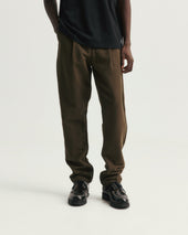 JIAN SINGLE PLEAT PANT - FONDENTE BROWN HANDSPUN COTTON CANVAS