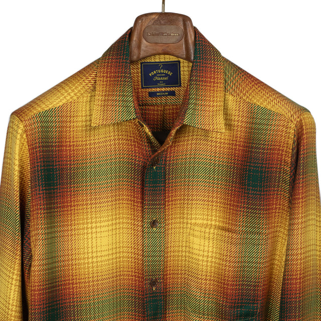 Harvest shirt in yellow, rust, and green shadow plaid cotton flannel