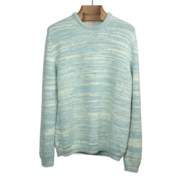 Crewneck sweater in jade green mineral-dyed merino wool and baby alpaca