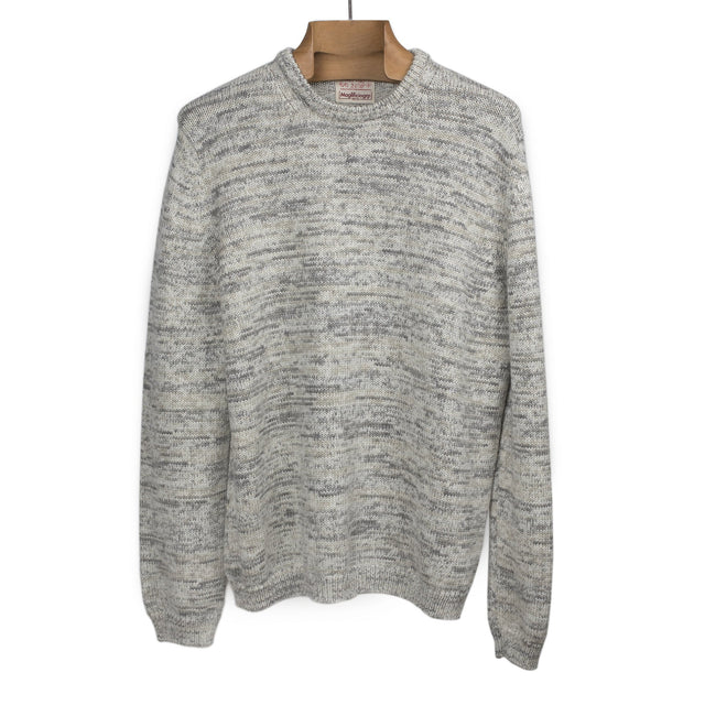 Crewneck sweater in opalis grey mineral-dyed merino wool and baby alpaca