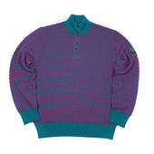 Half Zip Sweater In Fuchsia And Petrol Two Tone Bubble Stitch Merino Wool