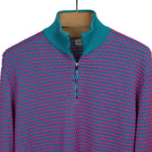 Half Zip Sweater In Fuchsia And Petrol Two Tone Bubble Stitch Merino Wool