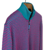 Half Zip Sweater In Fuchsia And Petrol Two Tone Bubble Stitch Merino Wool