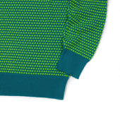 Half Zip Sweater In Green And Petrol Blue Two Tone Bubble Stitch Merino Wool