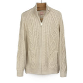 Cabled zip jacket in Rope ecru wool and cashmere