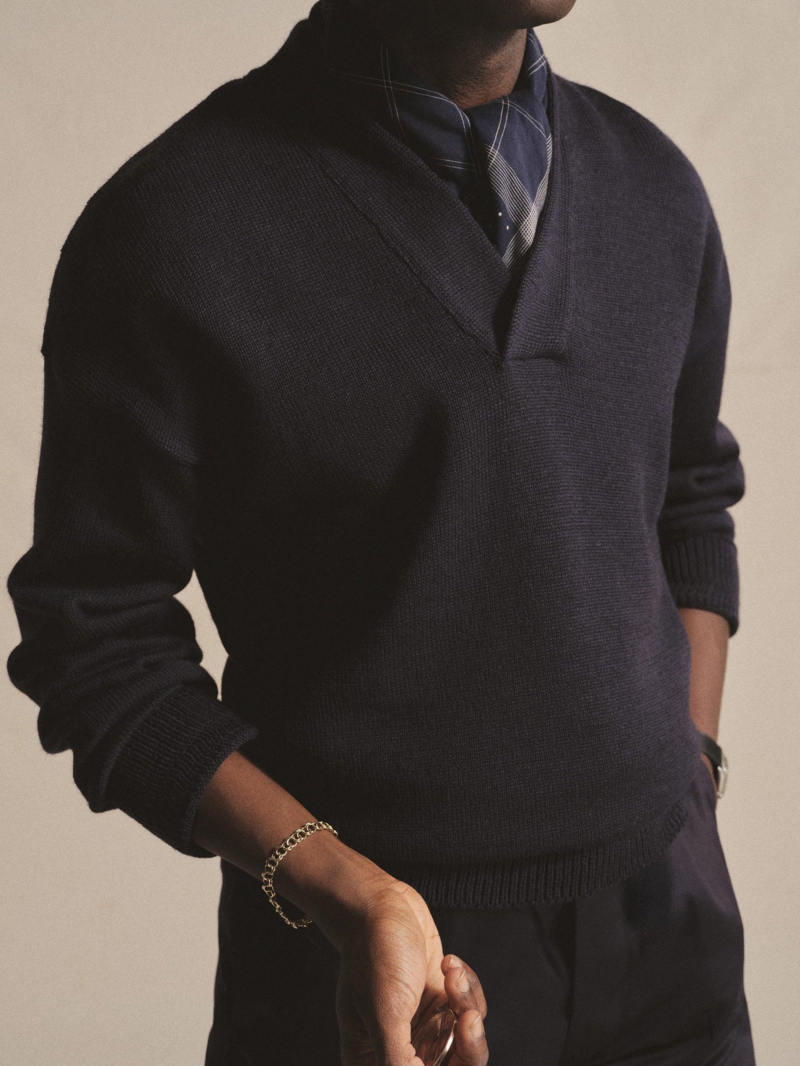 Navy Anatomica Wool V Neck Sweater