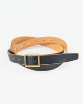 OGL Obbies Square Buckle Leather Belt - Hand Dyed Black