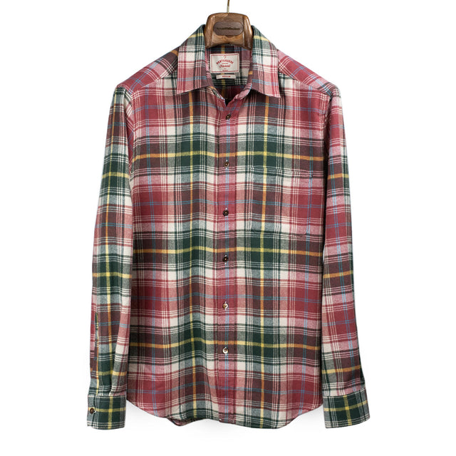 Alpi shirt in red, green, yellow and blue plaid cotton flannel