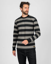 11oz Cotton Knit Long-Sleeved Sweater - Grey/Black