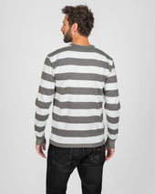 11oz Cotton Knit Long-Sleeved Sweater - Grey/White