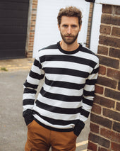 11oz Cotton Knit Long-Sleeved Sweater - Black/White
