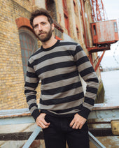11oz Cotton Knit Long-Sleeved Sweater - Grey/Black