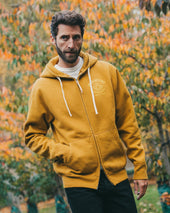 Printed 14oz Ultra Heavyweight Loopwheel Cotton Zippered Hoodie - Mustard
