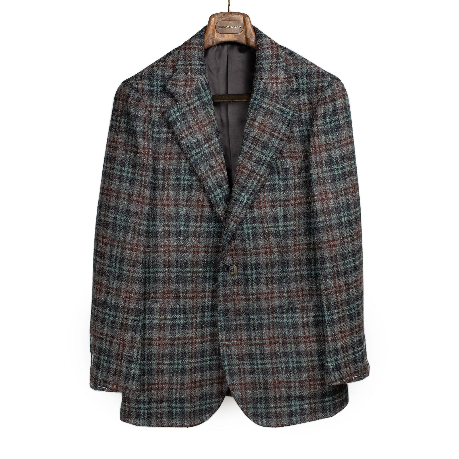 X Sartoria Carrara Sport Coat In Lovat Grey Maroon And Aqua Plaid Tweed