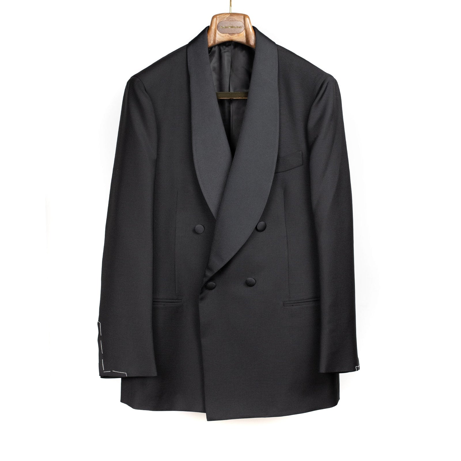 X Sartoria Carrara Double Breasted Shawl Collar Tuxedo Jacket In Drapers Wool And Mohair Barathea