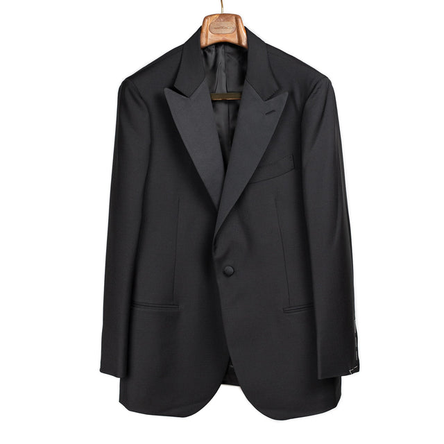 x Sartoria Carrara: single breasted peak lapel tuxedo jacket in Drapers black wool and mohair barathea (separates)