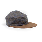 Five Panel Cap In And Blue Check Wool Mix Microsuede Bill