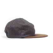 Five Panel Cap In And Blue Check Wool Mix Microsuede Bill