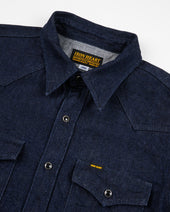 12oz Selvedge Denim Western Shirt With Tonal Stitching - Indigo