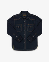 12oz Selvedge Denim Western Shirt - Indigo Overdyed Black