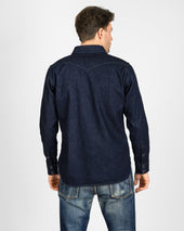 12oz Selvedge Denim Western Shirt With Tonal Stitching - Indigo