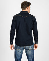 12oz Selvedge Denim Western Shirt - Indigo Overdyed Black