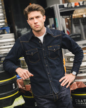 12oz Selvedge Denim Western Shirt - Indigo Overdyed Black