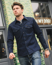 12oz Selvedge Denim Western Shirt With Tonal Stitching - Indigo
