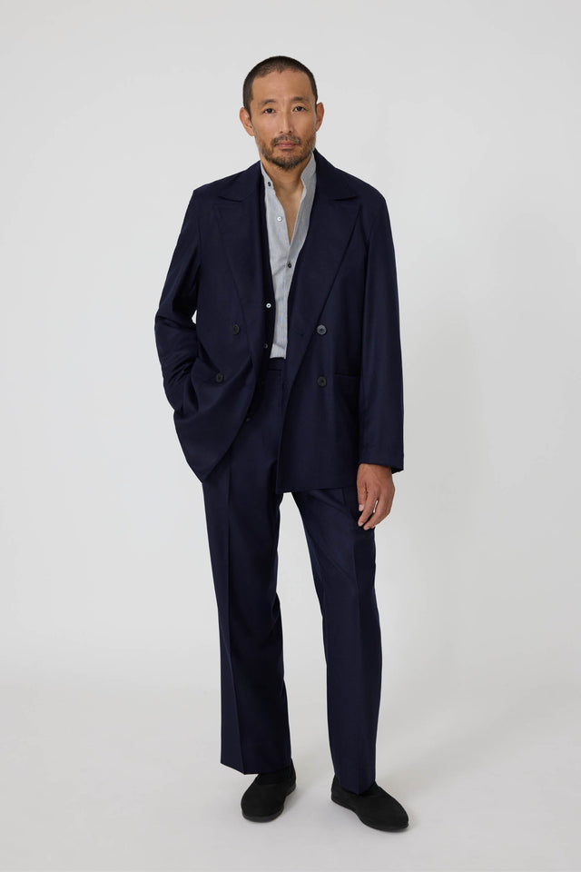 Double Breasted Shirt Jacket (Navy Wool Cashmere Flannel)
