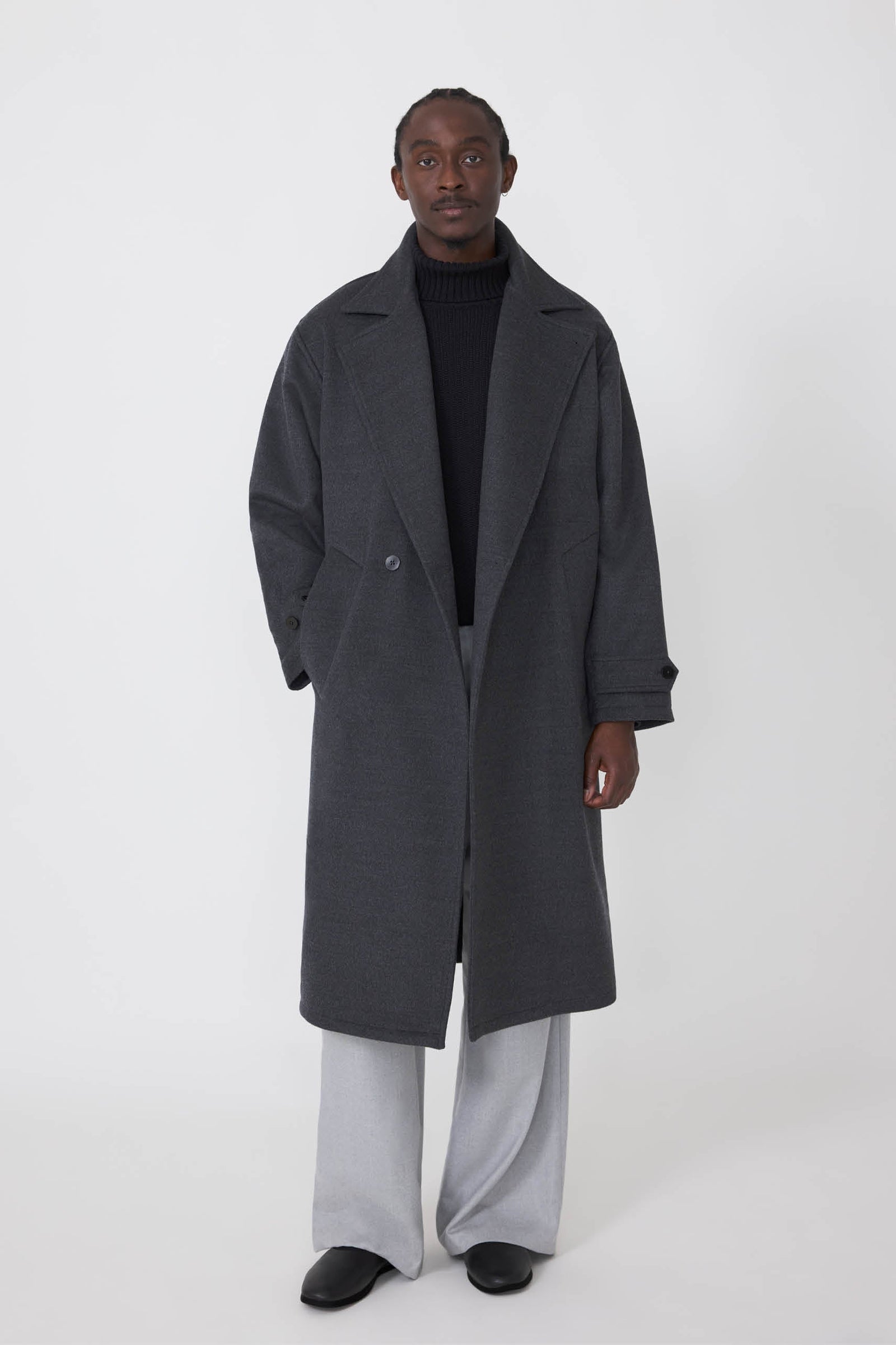 Asymmetric Coat Brushed Merino Wool