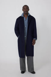 Single Breasted Overcoat (Navy Brushed Cashmere)