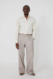 Spread Collar Shirt Cotton Silk Slub
