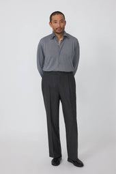 Single Pleat Trouser (Charcoal Wool Cashmere Flannel)