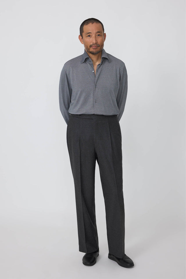 Single Pleat Trouser (Charcoal Wool Cashmere Flannel)
