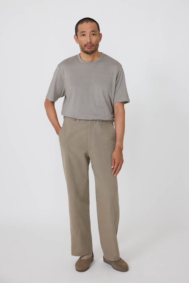 Plain Front Washable Trouser (Taupe Basketweave Cotton)