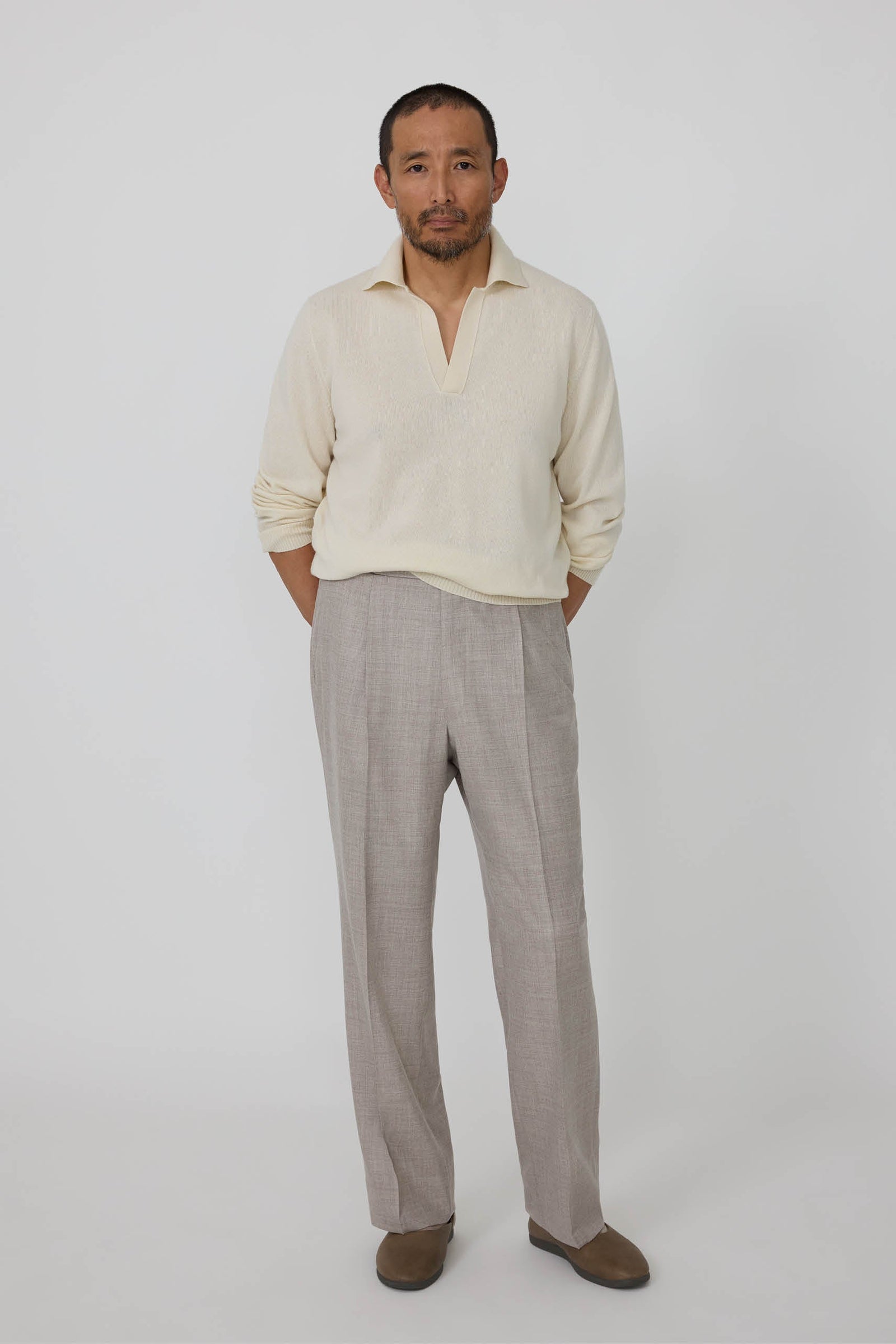 Single Pleat Trouser Undyed Wool Flannel