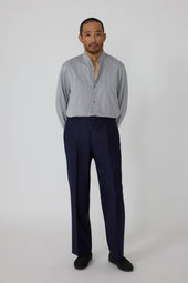 Single Pleat Trouser (Navy Wool Cashmere Flannel)