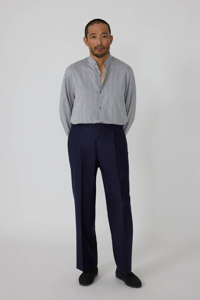 Single Pleat Trouser (Navy Wool Cashmere Flannel)