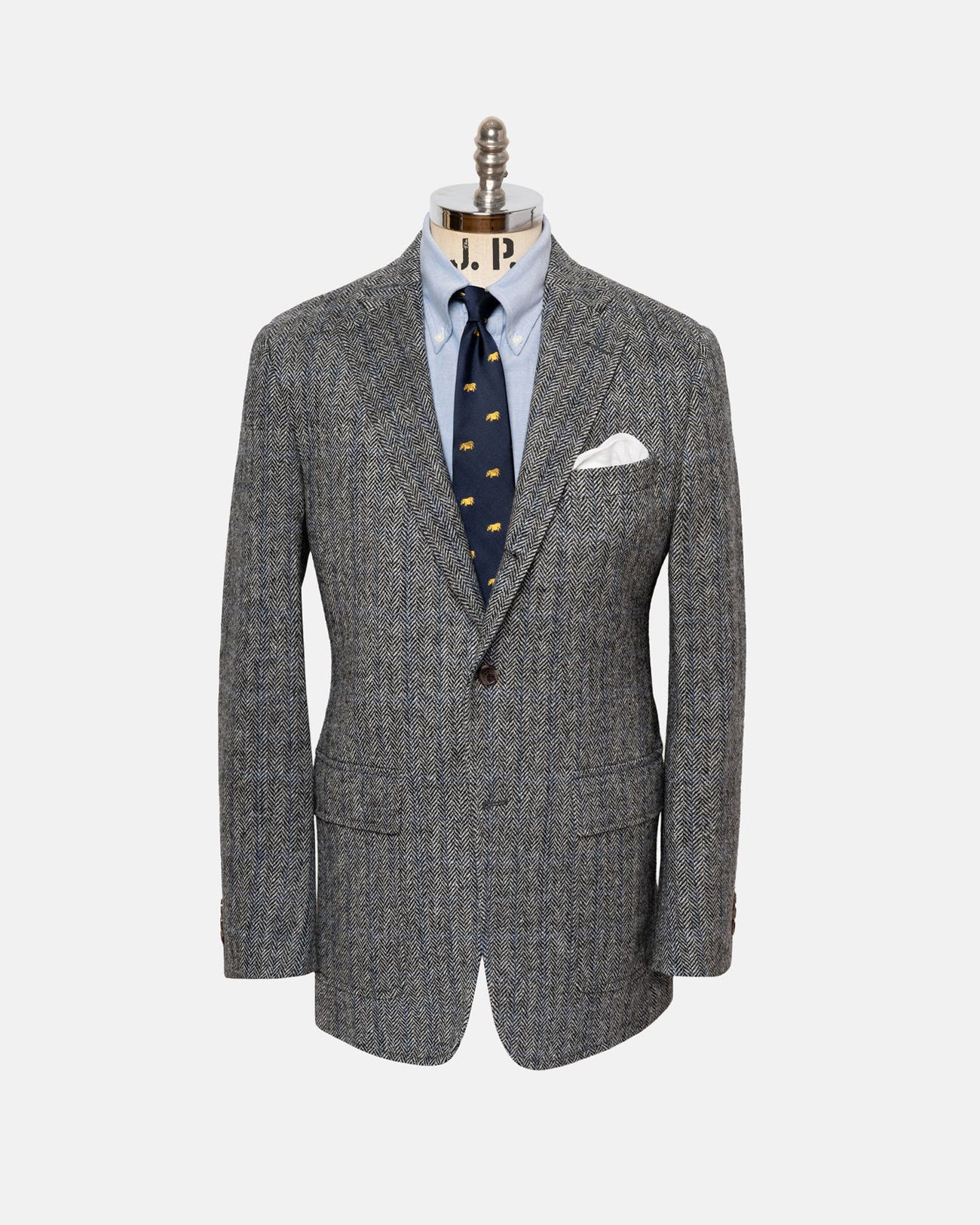 Made In Usa White Herringbone Cheviot Tweed Sport Coat